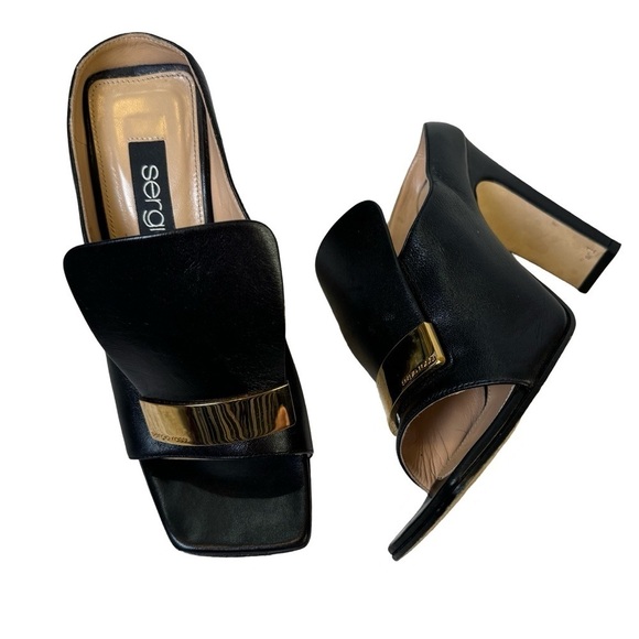 Sergio Rossi SR1 Sabot Mules Black with Gold Detail Size 5 - Picture 5 of 16